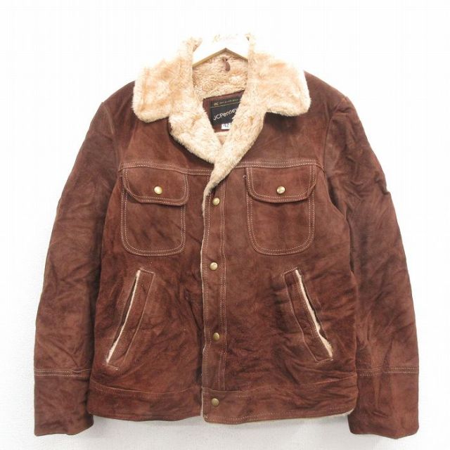 L★古着 JCペニー 長袖 スエード レザー ジャケット メンズ 80年代 80s こげ茶 内側ボア【spe】 25nov12