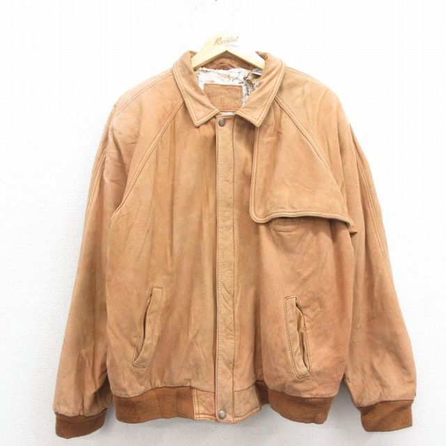 XL★古着 マルボロ 長袖 レザー ジャケット メンズ 90年代 90s 大きいサイズ ラグラン 茶 25nov12