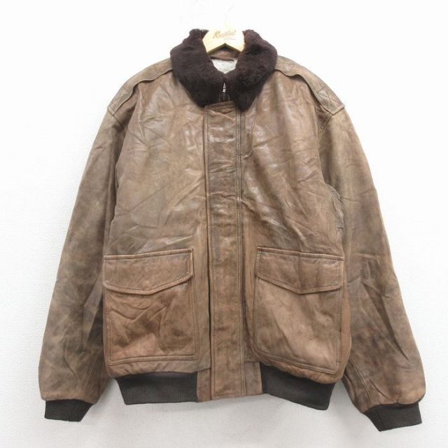XL★古着 エルエルビーン 長袖 レザー ジャケット メンズ 00年代 00s ゴートスキン 茶 内側ボア【spe】 25dec17