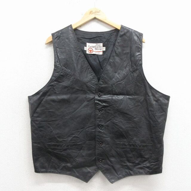 XL★古着 シアーズ レザー ベスト メンズ 80年代 80s USA製 黒 25dec19