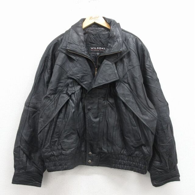 XL★古着 ウィルソン 長袖 レザー ジャケット メンズ 大きいサイズ 黒 25dec19