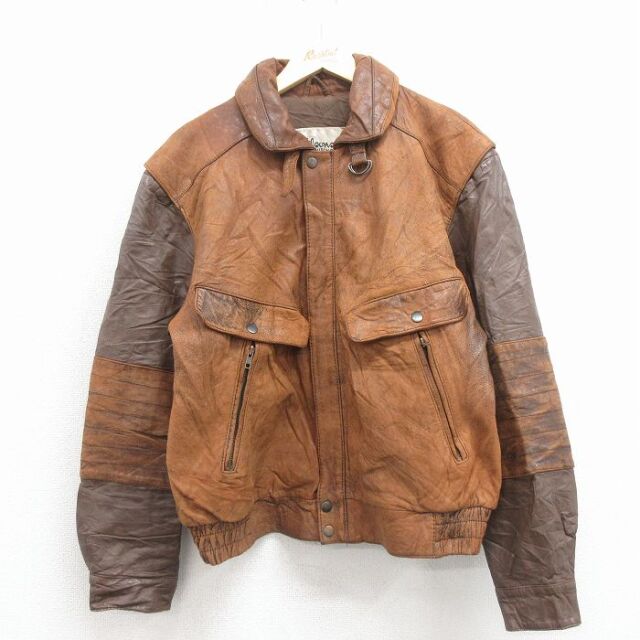L/古着 ウィルソン 長袖 レザー ジャケット メンズ 00年代 00s ツートンカラー 茶 内側キルティング 25dec19 古着通販 L☆古着 ウィルソン 長袖 レザー ジャケット メンズ 00年代