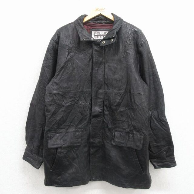 古着通販 XL☆古着 長袖 レザー ジャケット メンズ 星条旗 黒【spe】