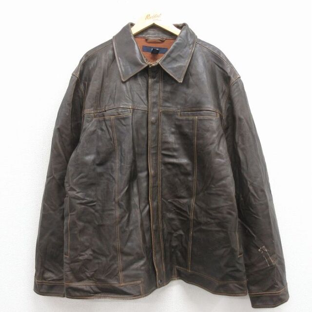 XL★古着 ギャップ GAP 長袖 レザー ジャケット メンズ 大きいサイズ こげ茶【spe】 25dec19