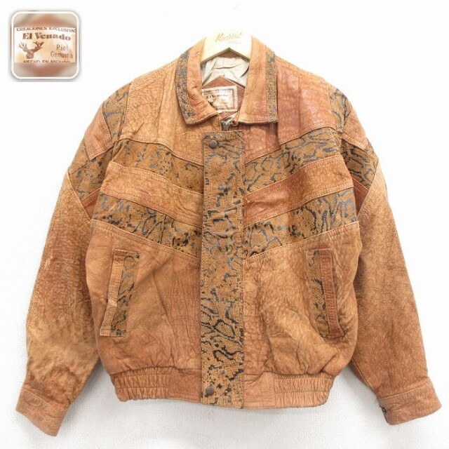 【50%OFF】レザー 長袖ジャケット パイソン柄 ブラウン L | 古着