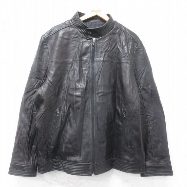 XL★古着 カルバンクライン 長袖 ブランド レザー ジャケット メンズ 黒 26jan20