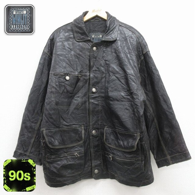 【50%OFF】レザー 90s ロング丈ジャケット タロン ブラック XL | 古着
