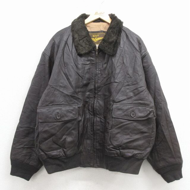 XL★古着 長袖 レザー ジャケット メンズ ミリタリー G-1 大きいサイズ こげ茶【spe】 26jan23