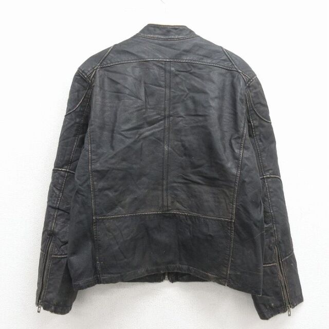 古着通販 L☆古着 ゲス GUESS 長袖 レザー ジャケット メンズ 黒 内側