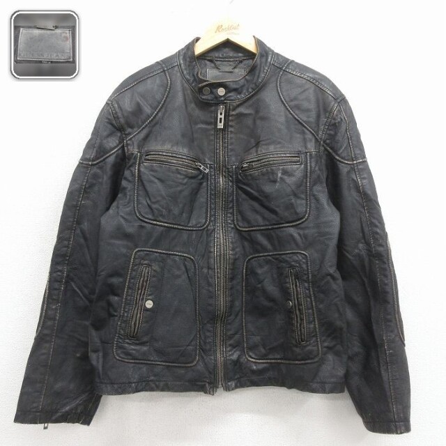 【50%OFF】ゲス 長袖レザージャケット 内側キルティング ブラック L | 古着