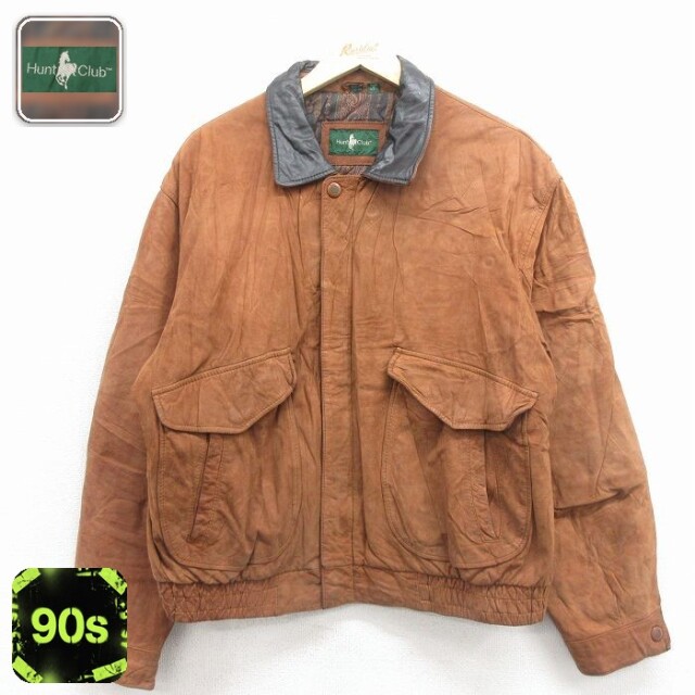 古着通販 XL☆古着 長袖 レザー ジャケット メンズ 80年代 80s ロング