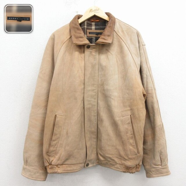 【20%OFF】ペリーエリス 長袖レザージャケット ラグラン ベージュ メンズXL相当 | 古着