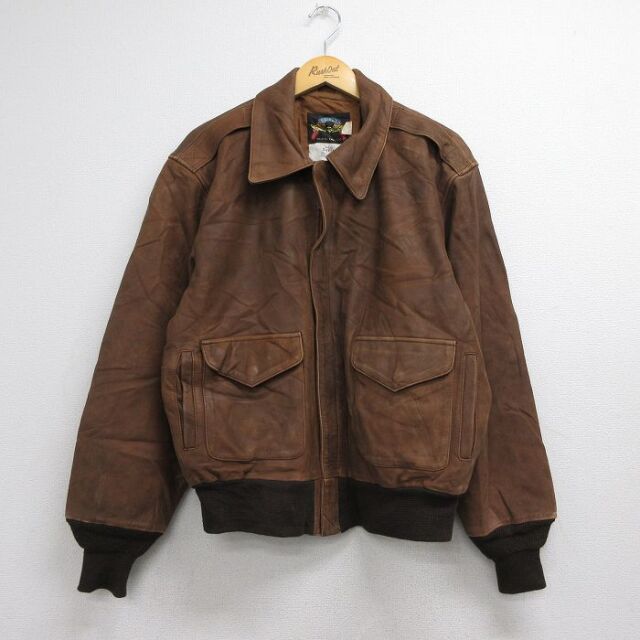 L★古着 長袖 レザー ジャケット メンズ 90年代 90s USA製 ブラウン 26aug12