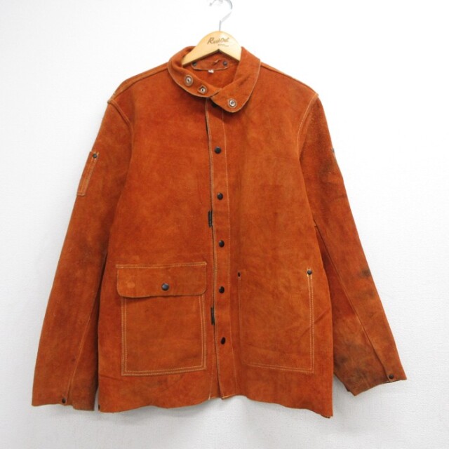 長袖 レザー ジャケット スエード オレンジ メンズL相当 | 古着
