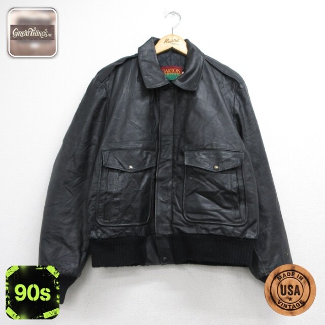OAKTON LIMITED 長袖 レザー ジャケット 90s フラップポケット USA製 ブラック メンズXL相当 | 古着