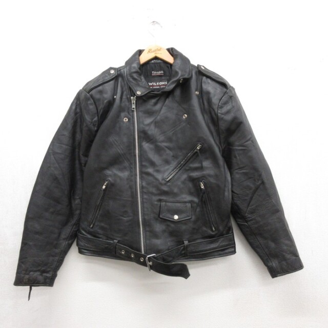 XL★古着 ウィルソンズ WILSONS 長袖 レザー ジャケット メンズ 00年代 00s ダブルライダース Thinsulate 大きいサイズ レーヨン ブラック【spe】 26sep16