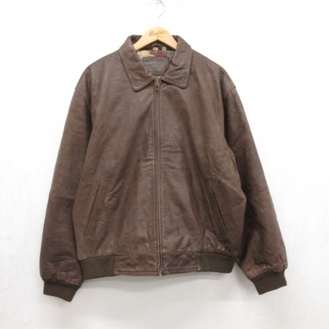 XL★古着 セントジョンズベイ 長袖 レザー ジャケット メンズ 90年代 90s ブラウン【spe】 26sep16