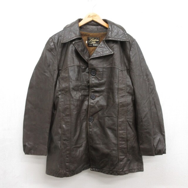 L★古着 Leathers Ltd. 長袖 レザー ジャケット メンズ 80年代 80s ロング丈 ボア キャンパス USA製 ブラウン【spe】 26sep16