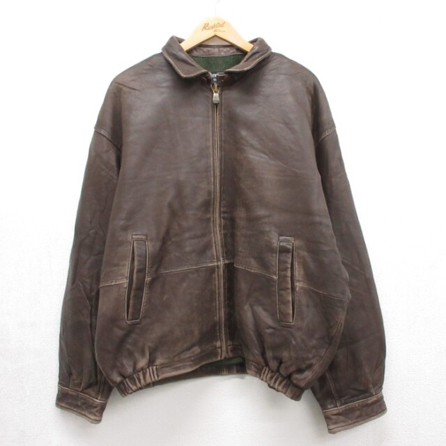 XL★古着 ノーティカ NAUTICA 長袖 ブランド レザー ジャケット メンズ 90年代 90s 大きいサイズ ブラウン【spe】 26sep16