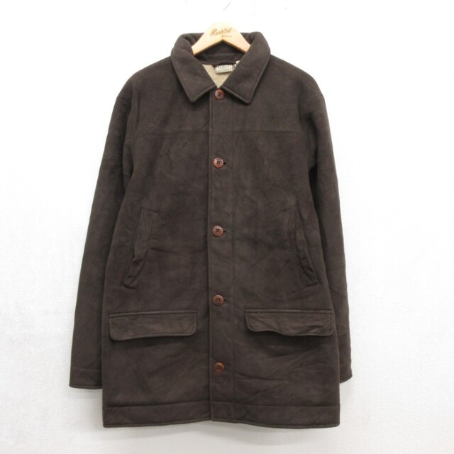 XL★古着 L.L.Bean エルエルビーン 長袖 ジャケット メンズ 00年代 00s ロング丈 ボア フラップポケット ポリエステル ブラウン【spe】 26sep25