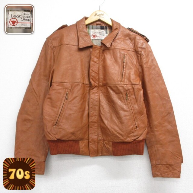 L★古着 The Leather Shop シアーズ タロン 長袖 レザー ジャケット メンズ 70年代 70s チェック裏地 ブラウン【spe】 26oct08