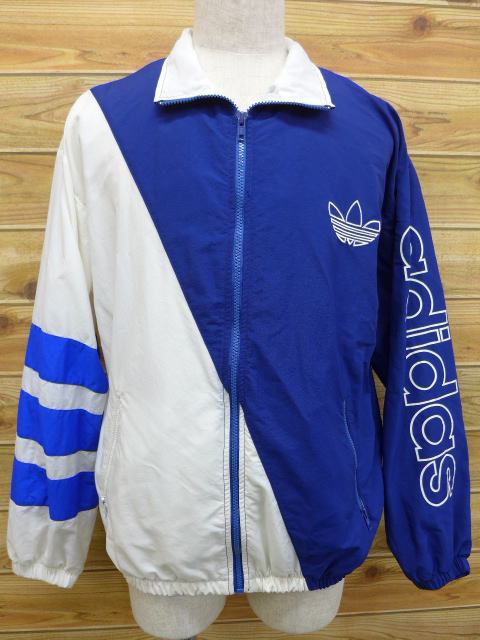 L★古着ナイロンジャケットadidasアディダスUSA製紺×白/14mar26【n】
