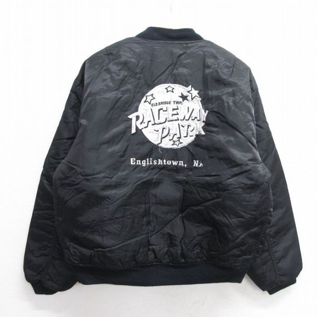 L★古着 長袖 ナイロン ジャケット メンズ 90年代 90s RACEWAY PARK 刺繍 リバーシブル 黒 ブラック 25jan06 中古 アウター ウインドブレーカー