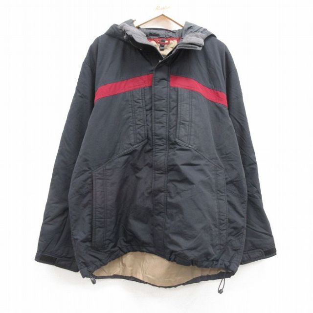 XL★古着 ナイキ NIKE 長袖 ナイロン ジャケット パーカー メンズ ワンポイントロゴ 大きいサイズ 黒他 ブラック 25feb05 中古 アウター ウインドブレーカー