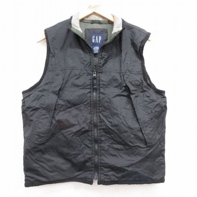 M★古着 ギャップ GAP ナイロン ベスト メンズ 00年代 00s 黒 ブラック 内側サーマル 25feb05 中古 アウター ウインドブレーカー