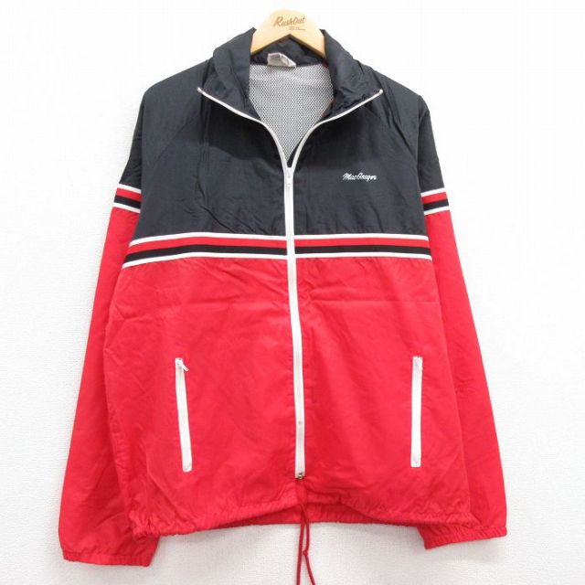 【20%OFF】M★古着 長袖 ナイロン ジャケット メンズ 80年代 80s ラグラン 赤他 レッド 内側メッシュ 25feb05 中古 アウター ウインドブレーカー
