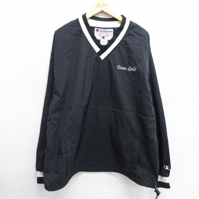 XL★古着 チャンピオン Champion 長袖 ナイロン ジャケット メンズ 00年代 00s Rome Gold Vネック 黒他 ブラック 25feb06 中古 アウター ウインドブレーカー