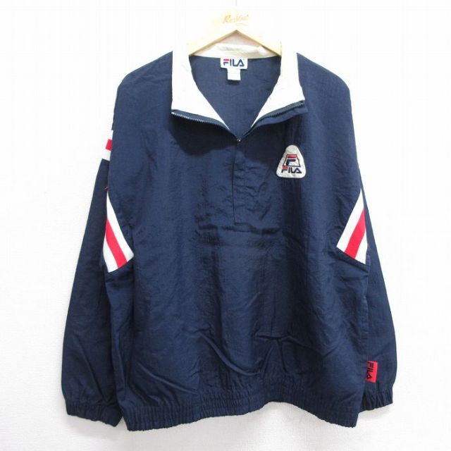 XL★古着 フィラ FILA 長袖 ナイロン ジャケット メンズ 90年代 90s ワンポイントロゴ 紺他 ネイビー 25feb06 中古 アウター ウインドブレーカー