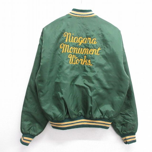 XL★古着 長袖 ナイロン ジャケット メンズ 80年代 80s ナイアガラ チェーンステッチ 緑他 グリーン 内側キルティング 25feb06 中古 アウター ウインドブレーカー