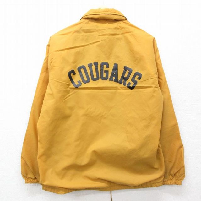 L★古着 チャンピオン champion 長袖 ナイロン ジャケット メンズ 70年代 70s ランナーズタグ COUGARS ラグラン 黄系 イエロー 内側ファー 25feb06 中古 アウター ウインドブレーカー