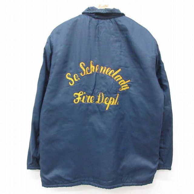 XL★古着 エンパイヤ 長袖 ナイロン ジャケット メンズ 80年代 80s 消防署 チェーンステッチ刺繍 USA製 紺 ネイビー 内側ボア 25feb06 中古 アウター ウインドブレーカー