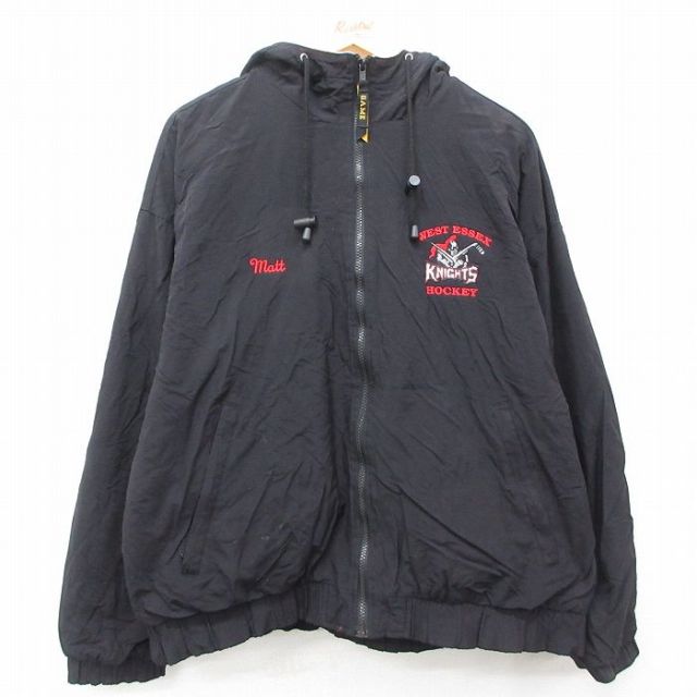 XL★古着 長袖 ナイロン ジャケット メンズ 00年代 00s KNIGHT ホッケー 大きいサイズ 黒 ブラック 25feb06 中古 アウター ウインドブレーカー