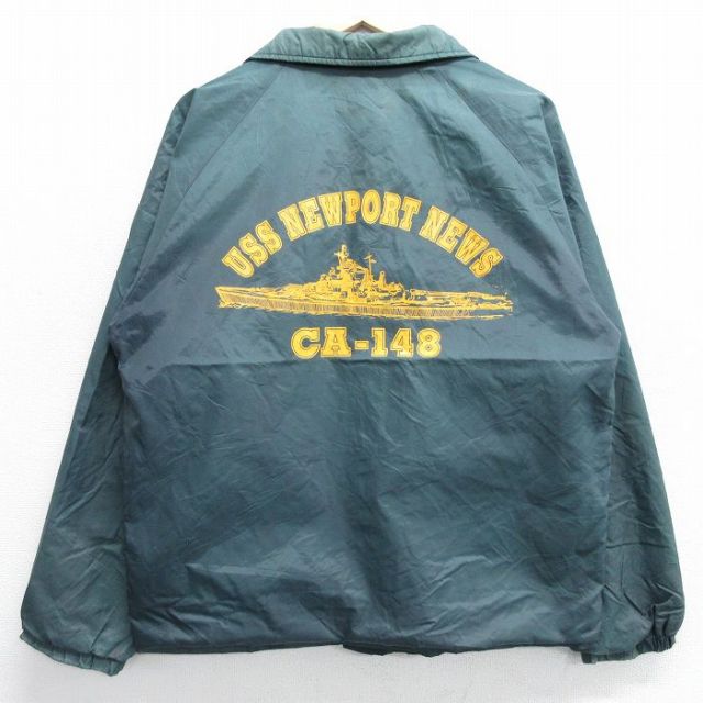 M★古着 長袖 ナイロン ジャケット メンズ 軍艦 ニューポートニューズ ラグラン 緑系 グリーン 25feb12 中古 アウター ウインドブレーカー