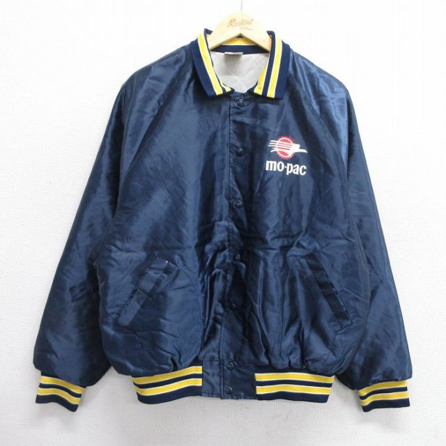 XL★古着 ヒルトン 長袖 ナイロン ジャケット メンズ 90年代 90s mo-pac 大きいサイズ ラグラン USA製 紺 ネイビー 内側キルティング 25feb12 中古 アウター ウインドブレーカー