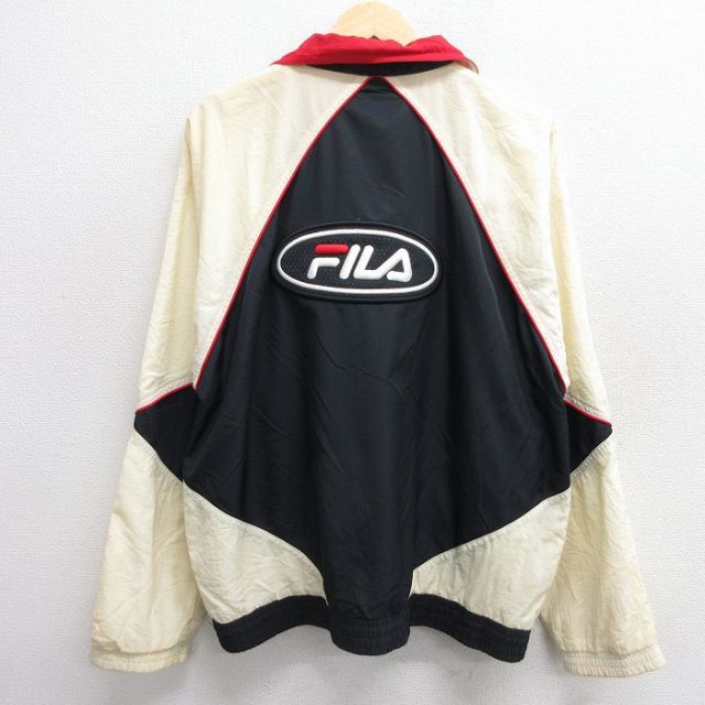 L★古着 フィラ FILA 長袖 ナイロン ジャケット メンズ 90年代 90s ビッグロゴ 刺繍 黒他 ブラック 25feb14 中古 アウター ウインドブレーカー