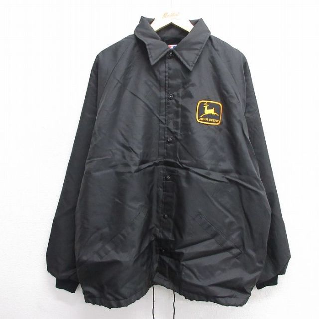 XL★古着 スイングスター 長袖 ナイロン ジャケット メンズ 90年代 90s JOHN DEERE 大きいサイズ ラグラン USA製 黒 ブラック 内側ファー 25feb14 中古 アウター ウインドブレーカー