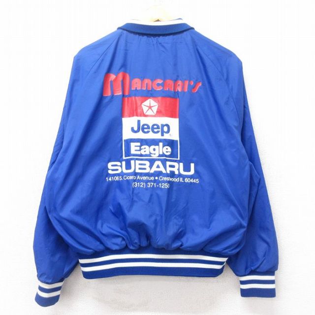 L★古着 長袖 ナイロン ジャケット メンズ 80年代 80s サッカー ジープ スバル ラグラン USA製 青 ブルー 【spe】 25feb15 中古 アウター ウインドブレーカー
