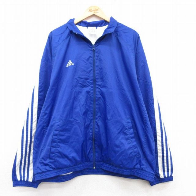 XL★古着 アディダス adidas 長袖 ナイロン ジャケット メンズ ワンポイントロゴ 青 ブルー 3本ライン 内側メッシュ 25feb20 中古 アウター ウインドブレーカー
