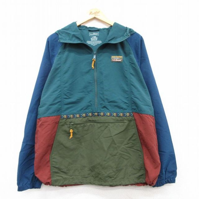 M★古着 エルエルビーン LLBEAN 長袖 ハーフジップ ナイロン ジャケット アノラック パーカー メンズ ラグラン 緑他 グリーン 【spe】 25feb20 中古 アウター ウインドブレーカー