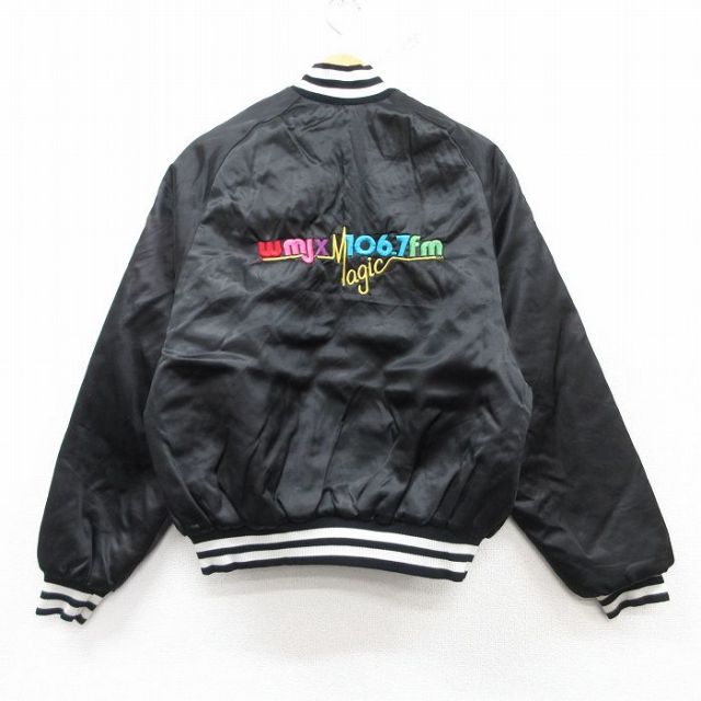 M★古着 長袖 ナイロン ジャケット メンズ 80年代 80s Wmjx 刺繍 ラグラン 黒他 ブラック 内側キルティング 25feb20 中古 アウター ウインドブレーカー