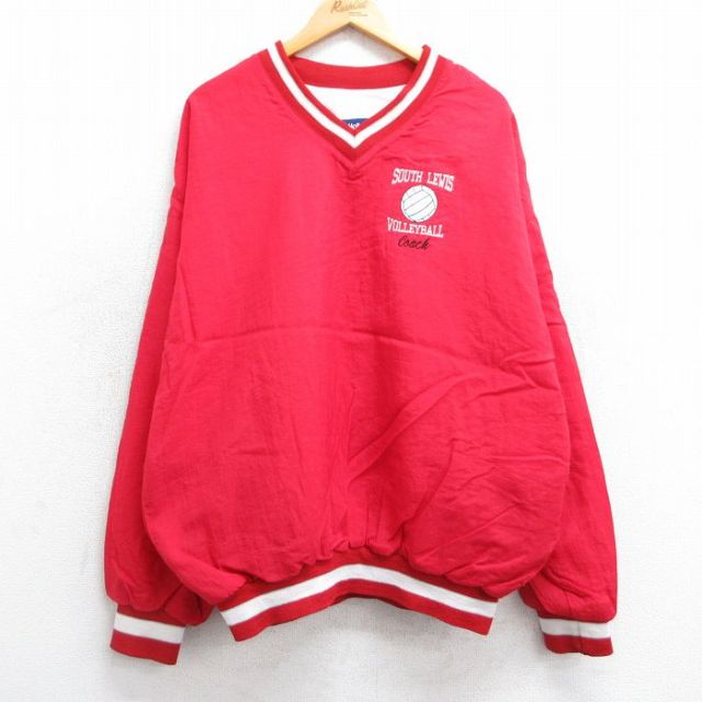 【50%OFF】XL★古着 ホロウェイ 長袖 ナイロン ジャケット メンズ 90年代 90s バレーボール サウスルイス 大きいサイズ Vネック USA製 赤 レッド 25feb22 中古 アウター ウインドブレーカー