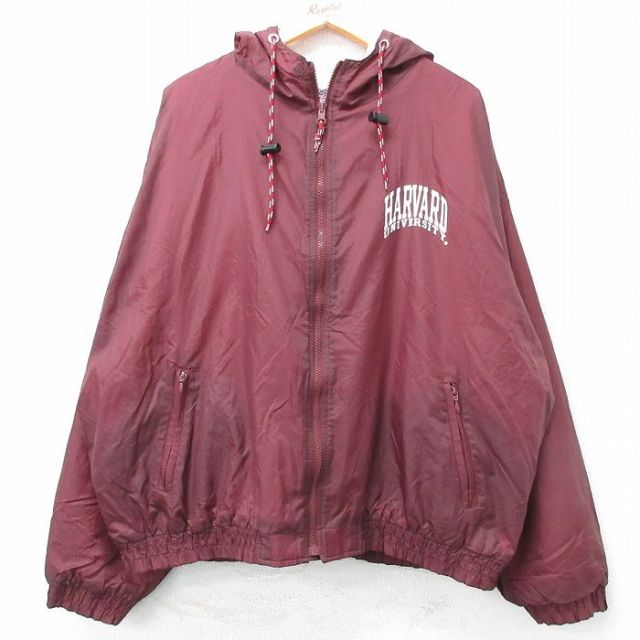 XL★古着 MVスポーツ 長袖 ナイロン ジャケット パーカー メンズ 00年代 00s ハーバード大学 リバーシブル 大きいサイズ エンジ 25feb25 中古 アウター ウインドブレーカー
