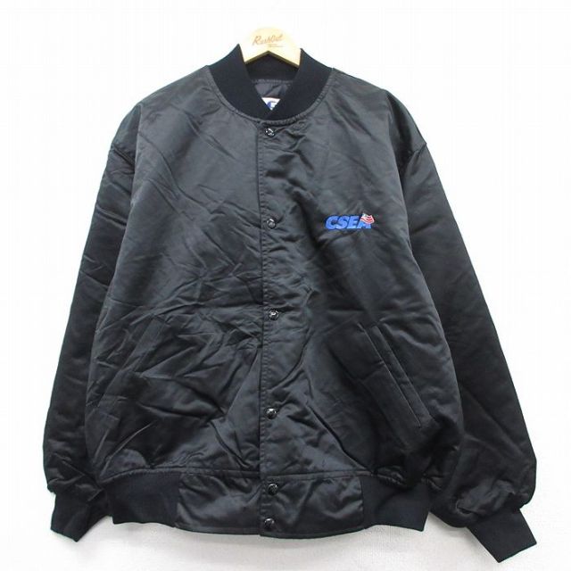 XL★古着 長袖 ナイロン ジャケット メンズ 90年代 90s CSEA 大きいサイズ USA製 黒 ブラック 内側キルティング 25feb25 中古 アウター ウインドブレーカー