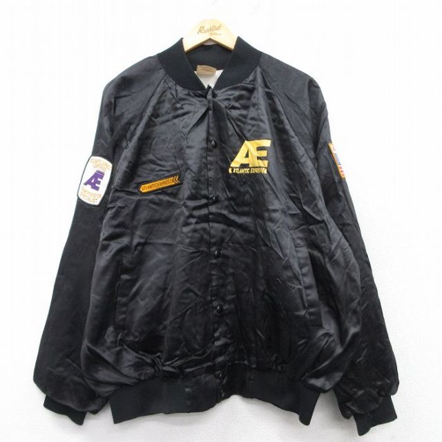 XL★古着 長袖 ナイロン ジャケット メンズ 90年代 90s ATLANTIC EXPRESS ラグラン 大きいサイズ USA製 黒 ブラック 25feb25 中古 アウター ウインドブレーカー