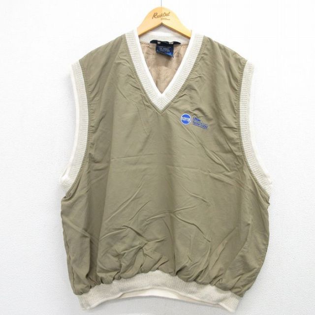XL★古着 ナイロン ベスト メンズ 90年代 90s Litton Vネック USA製 ベージュ カーキ 25feb25 中古 アウター ウインドブレーカー