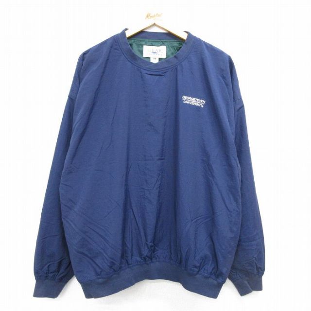 XL★古着 長袖 ナイロン ジャケット メンズ 00年代 00s ジョージタウン 大学 大きいサイズ クルーネック 紺 ネイビー 25feb25 中古 アウター ウインドブレーカー
